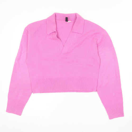 H&M Womens Pink Collared  Acrylic Pullover Jumper Size S
