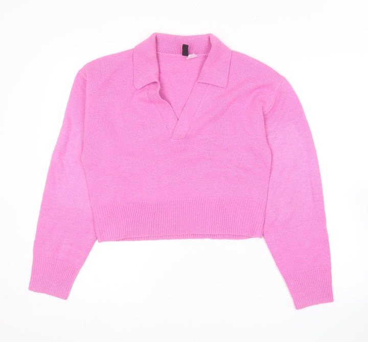 H&M Womens Pink Collared  Acrylic Pullover Jumper Size S