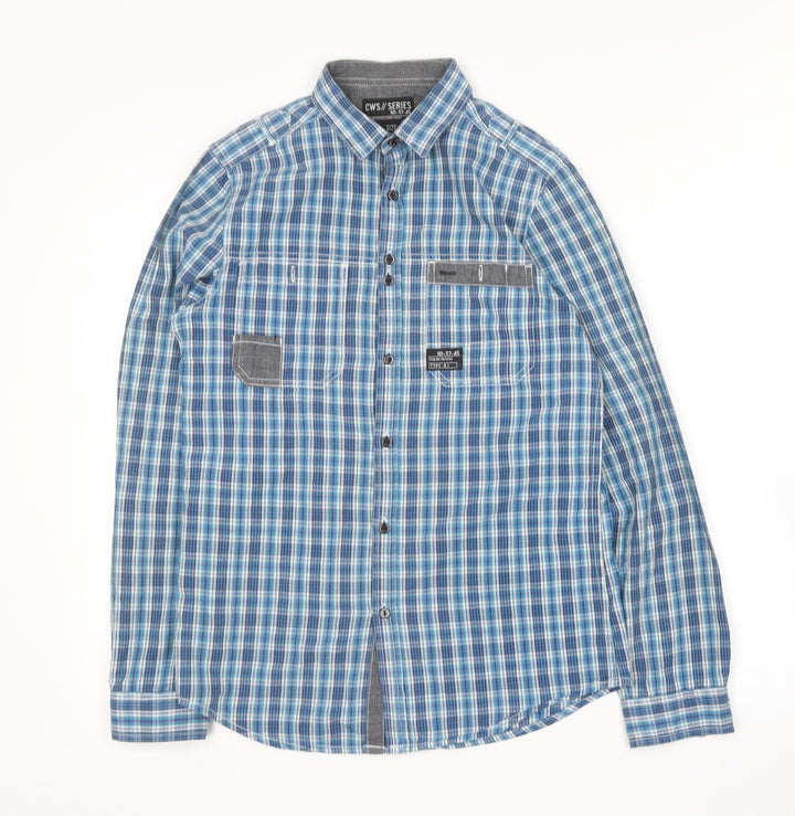Core Series Mens Blue Plaid Cotton Button-Up Size S Collared