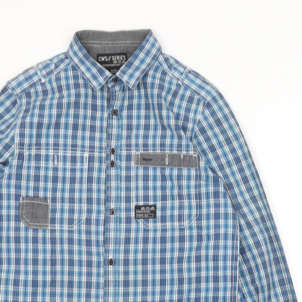 Core Series Mens Blue Plaid Cotton  Button-Up Size S Collared
