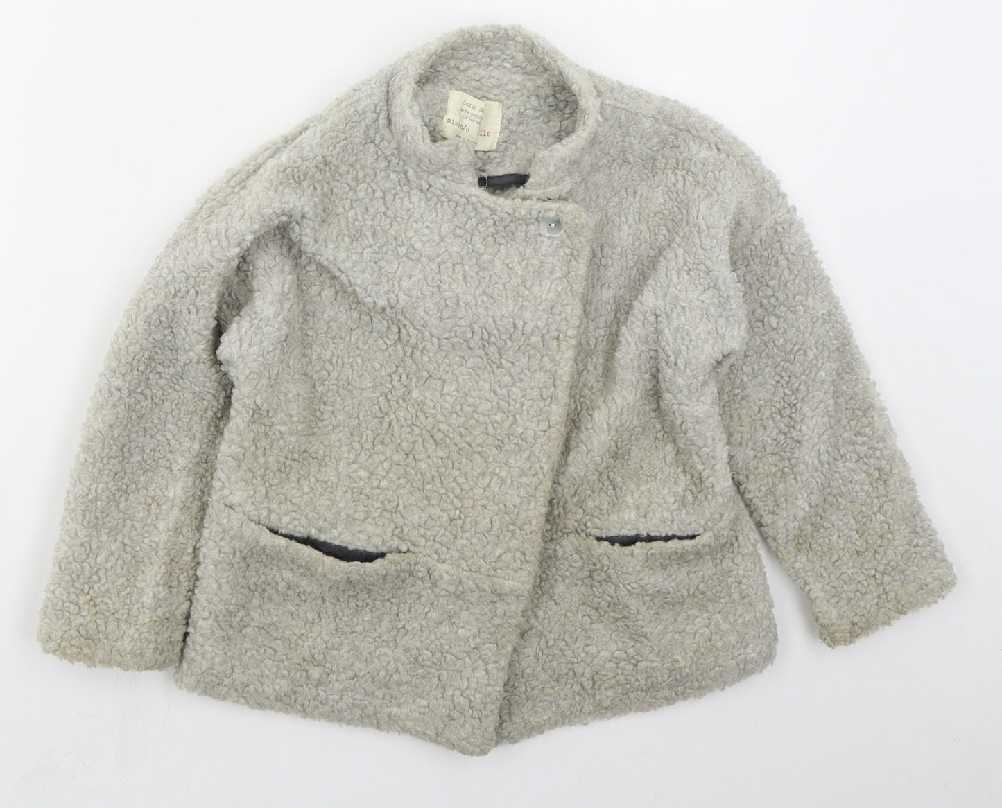 Zara Girls Grey   Basic Coat Coat Size 5-6 Years  Button