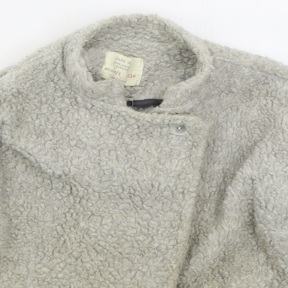 Zara Girls Grey   Basic Coat Coat Size 5-6 Years  Button