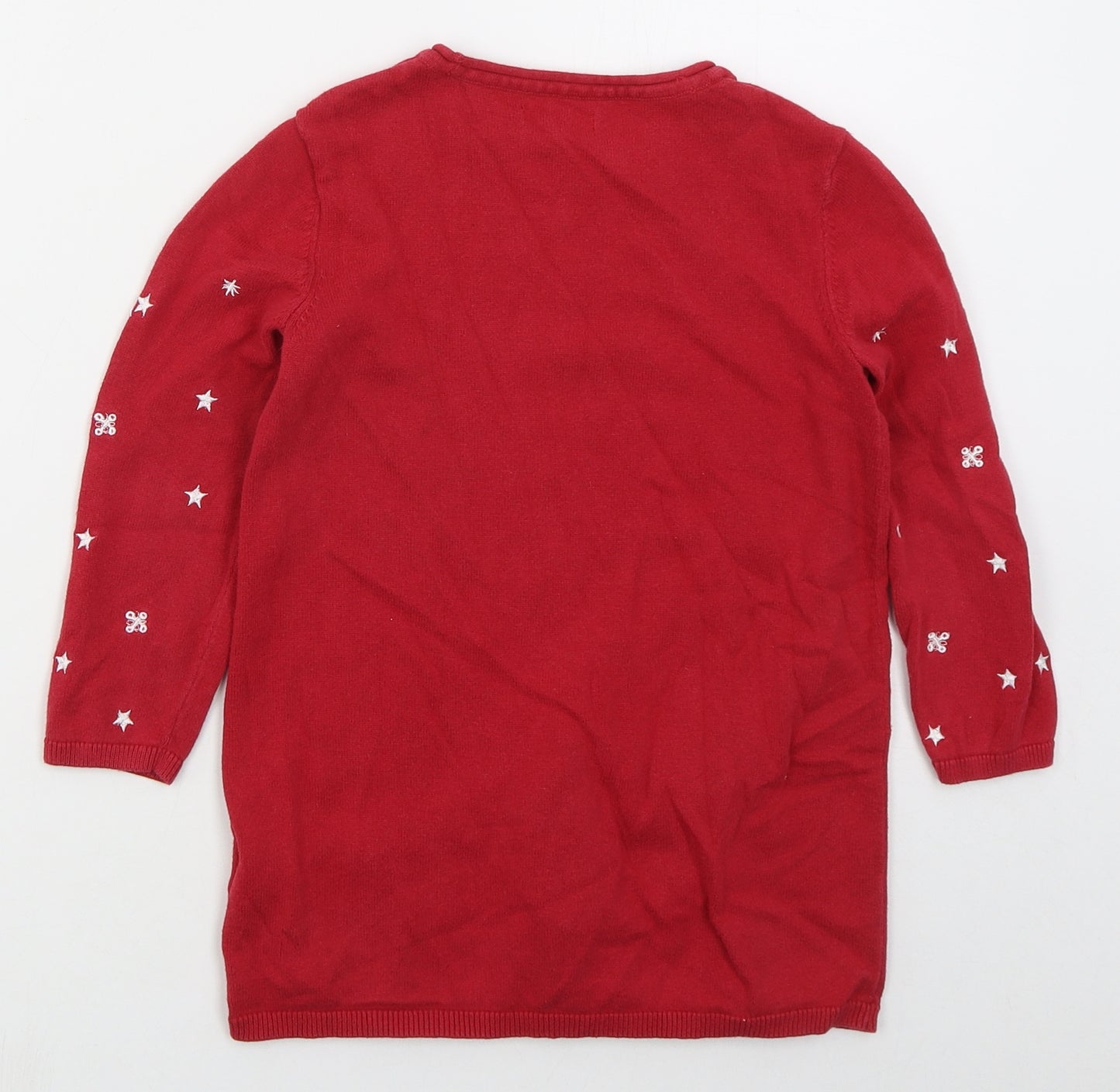 Blue Zoo Girls Red  Cotton Jumper Dress  Size 5-6 Years  Crew Neck Pullover - Christmas Penguin