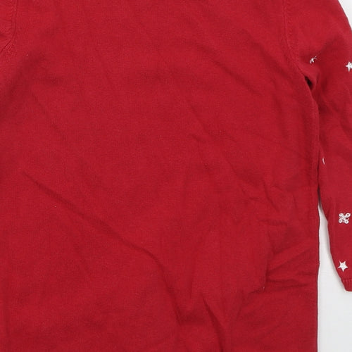 Blue Zoo Girls Red  Cotton Jumper Dress  Size 5-6 Years  Crew Neck Pullover - Christmas Penguin