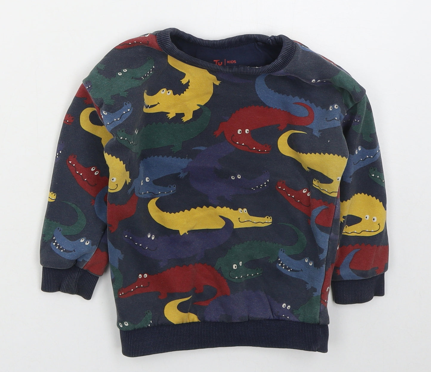 TU Boys Blue  Cotton Basic T-Shirt Size 18-24 Months Crew Neck Pullover - Crocodiles