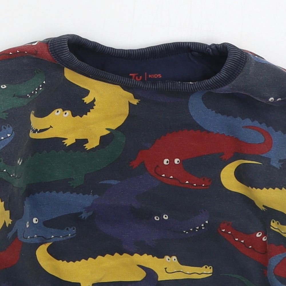 TU Boys Blue  Cotton Basic T-Shirt Size 18-24 Months Crew Neck Pullover - Crocodiles