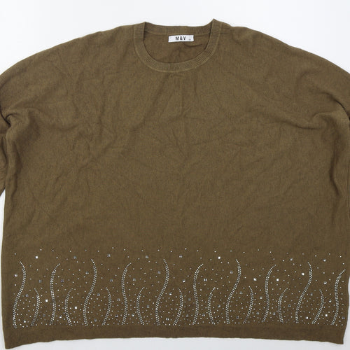 M&C Womens Brown Crew Neck  Nylon Pullover Jumper Size M