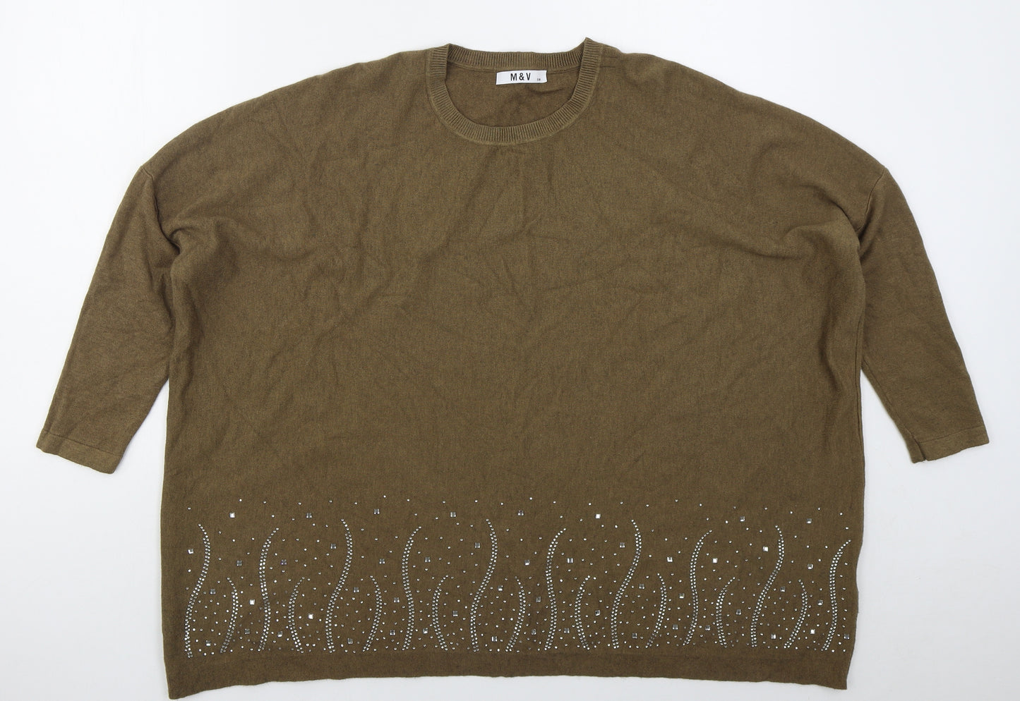 M&C Womens Brown Crew Neck  Nylon Pullover Jumper Size M