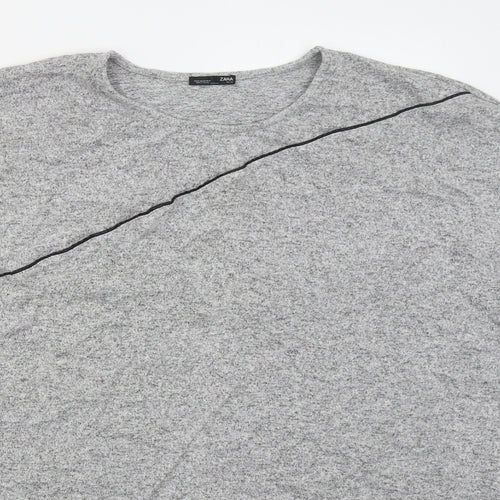 Zara Womens Grey Round Neck  Viscose Pullover Jumper Size XL