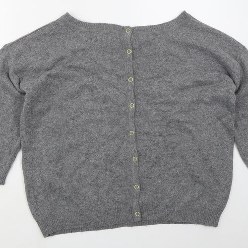 Preworn Womens Grey Boat Neck Animal Print Acrylic Pullover Jumper Size M