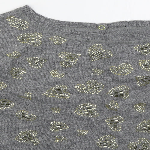 Preworn Womens Grey Boat Neck Animal Print Acrylic Pullover Jumper Size M