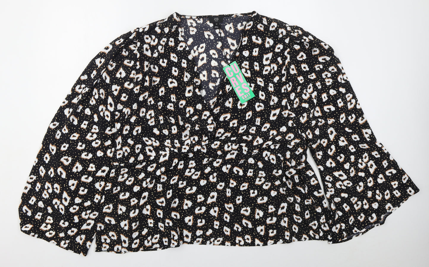 River Island Womens Black Animal Print Polyester Basic Blouse Size 26 V-Neck