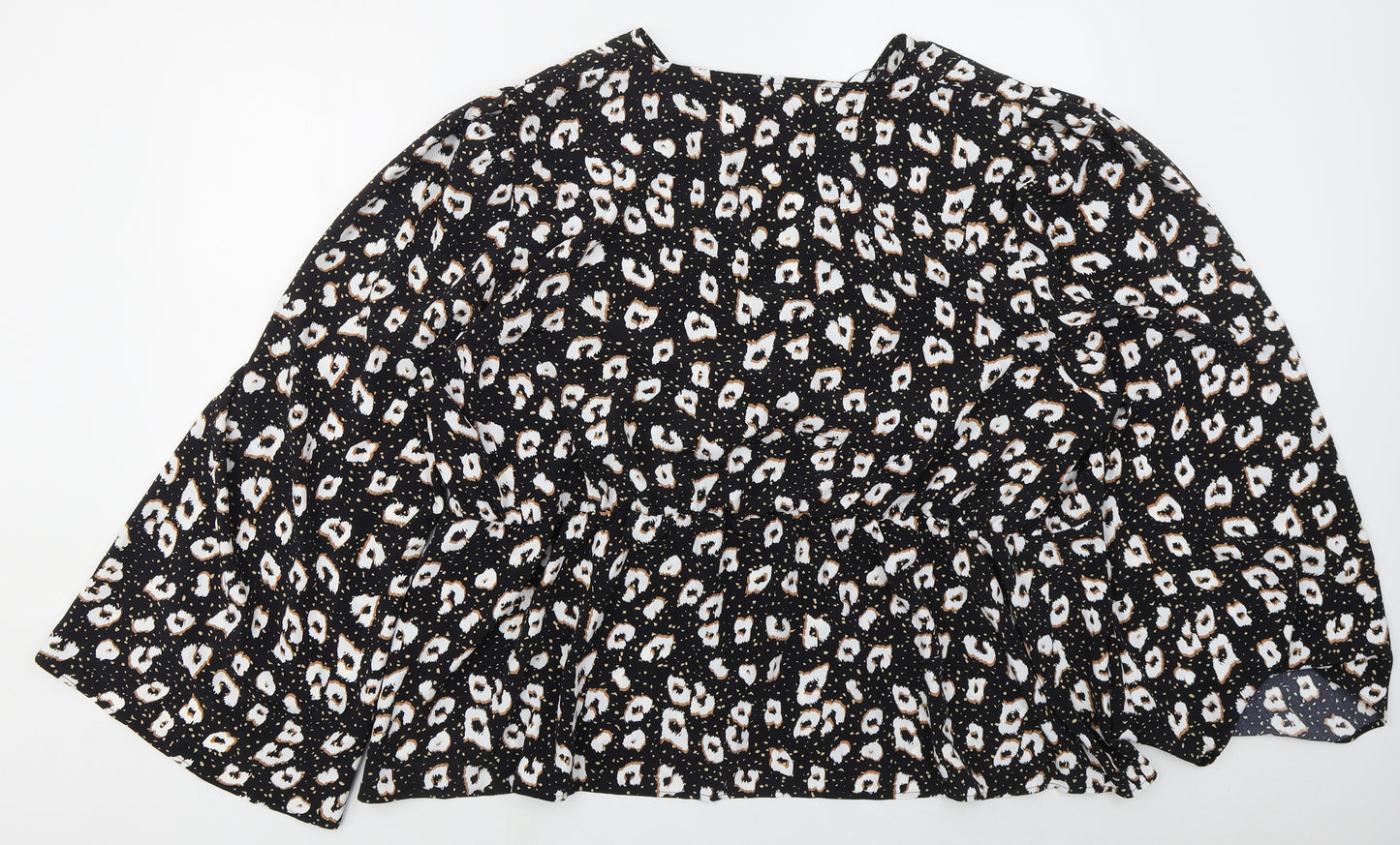 River Island Womens Black Animal Print Polyester Basic Blouse Size 26 V-Neck