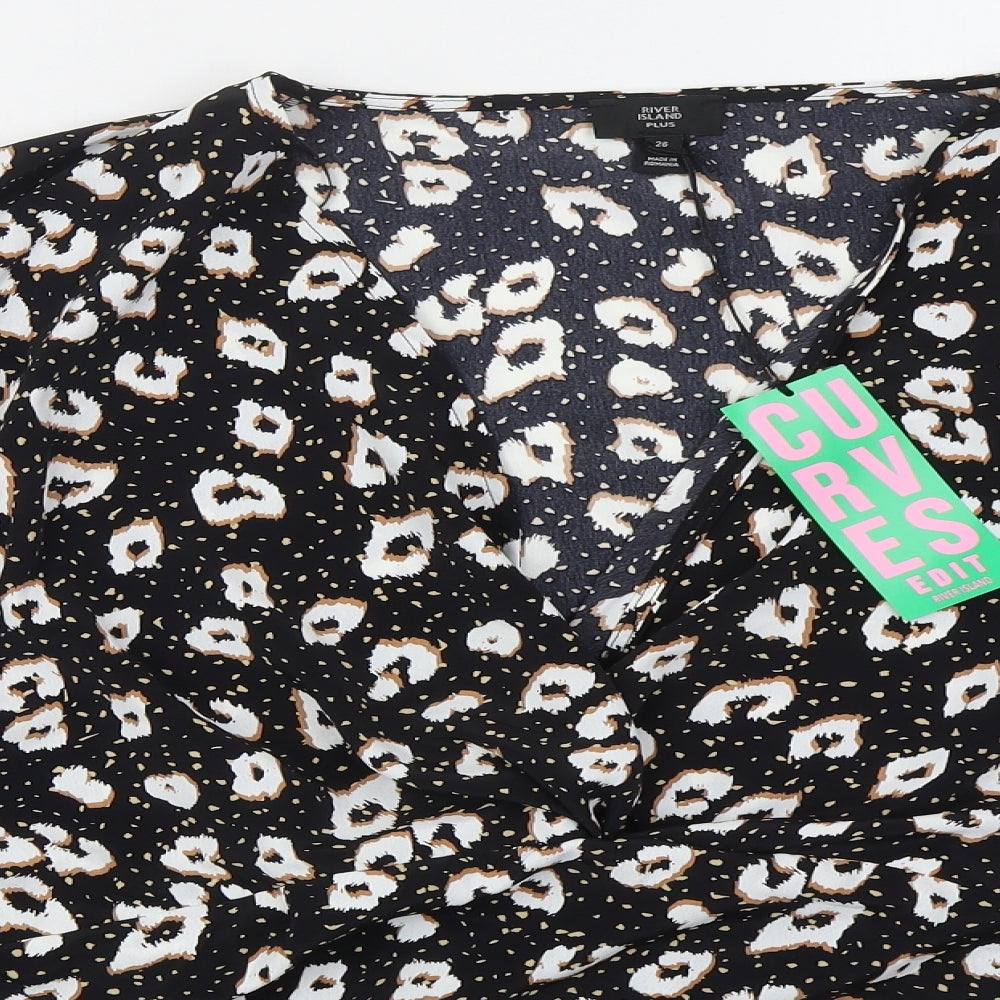 River Island Womens Black Animal Print Polyester Basic Blouse Size 26 V-Neck