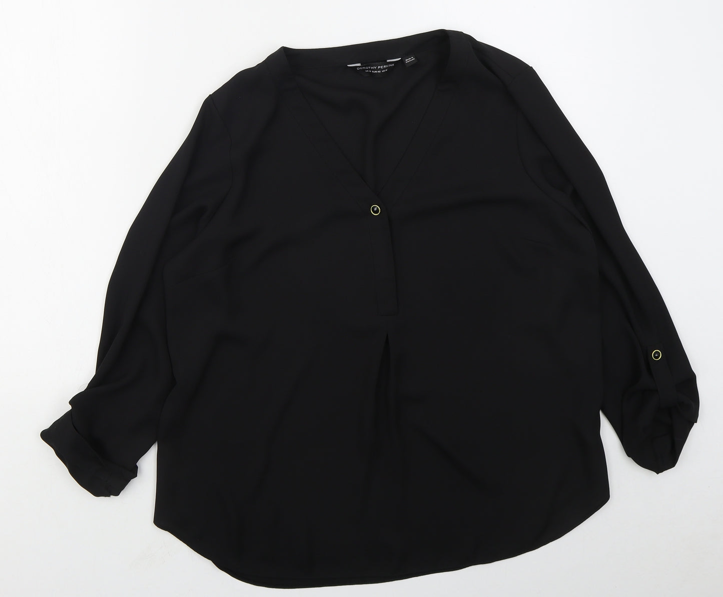 Dorothy Perkins Womens Black  Polyester Basic Blouse Size 14 V-Neck