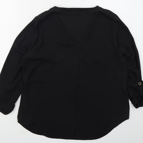Dorothy Perkins Womens Black  Polyester Basic Blouse Size 14 V-Neck