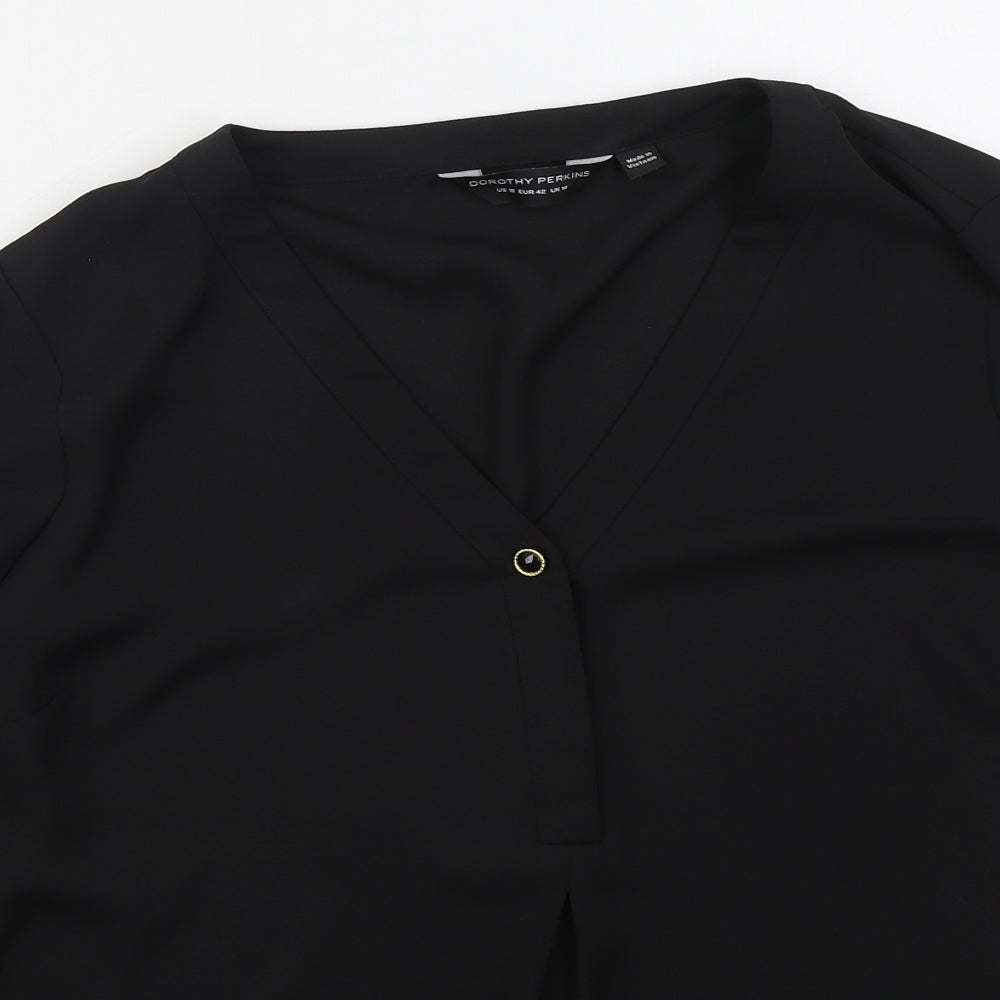 Dorothy Perkins Womens Black  Polyester Basic Blouse Size 14 V-Neck