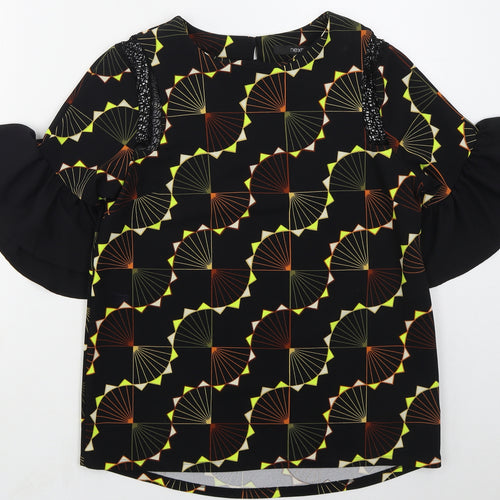 NEXT Womens Black Geometric Polyester Basic Blouse Size 8 Round Neck
