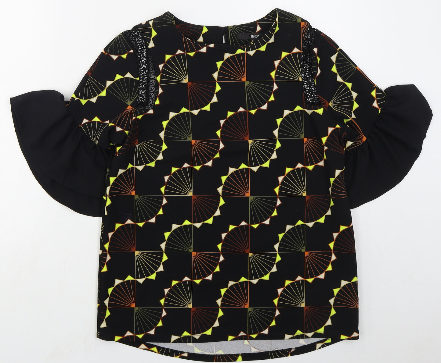 NEXT Womens Black Geometric Polyester Basic Blouse Size 8 Round Neck