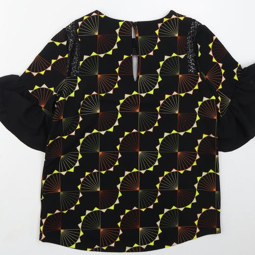 NEXT Womens Black Geometric Polyester Basic Blouse Size 8 Round Neck