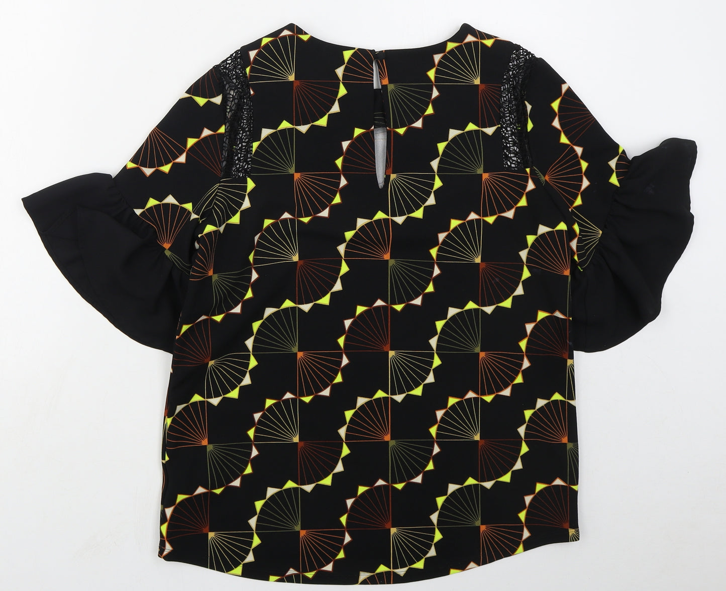 NEXT Womens Black Geometric Polyester Basic Blouse Size 8 Round Neck