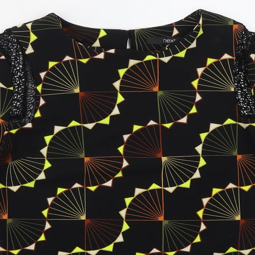 NEXT Womens Black Geometric Polyester Basic Blouse Size 8 Round Neck