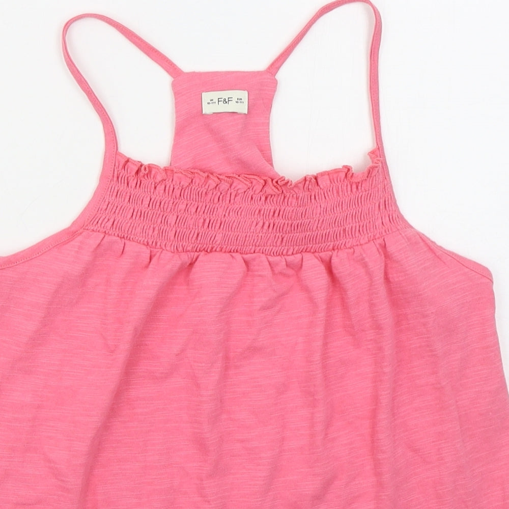 F&F Girls Pink  Cotton Basic Tank Size 10-11 Years Round Neck Pullover