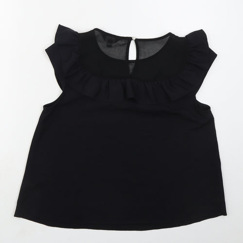 Miss Selfridge Womens Black  Polyester Basic Blouse Size 12 Round Neck