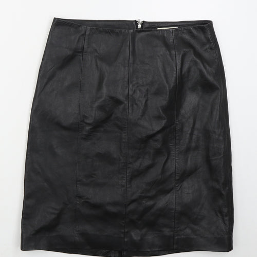 Monsoon Womens Black  Leather A-Line Skirt Size 10   Zip