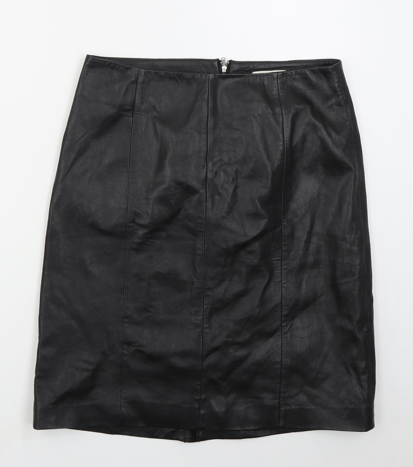 Monsoon Womens Black  Leather A-Line Skirt Size 10   Zip