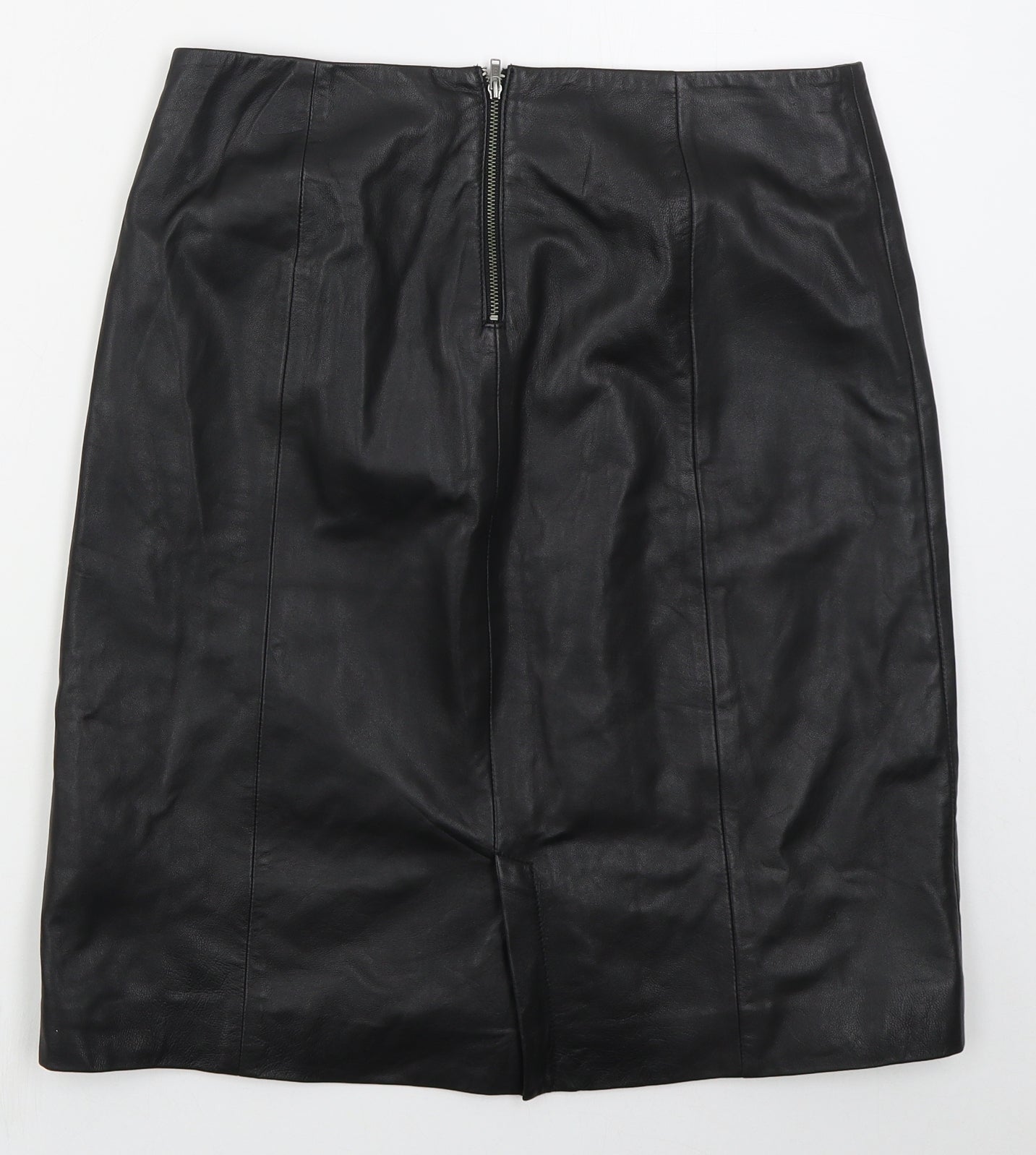 Monsoon Womens Black  Leather A-Line Skirt Size 10   Zip