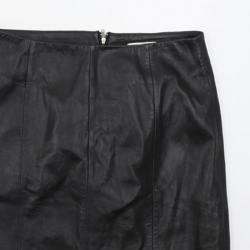 Monsoon Womens Black  Leather A-Line Skirt Size 10   Zip