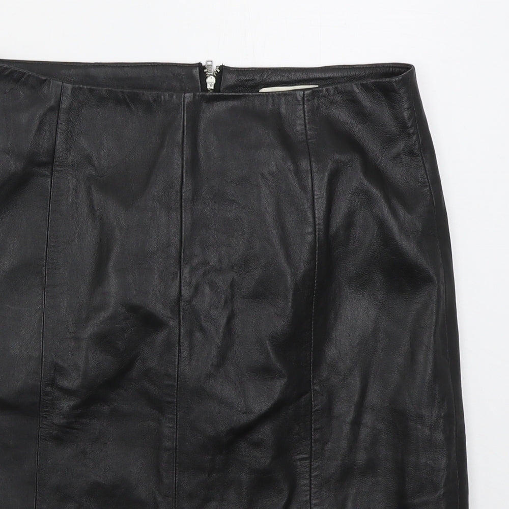 Monsoon Womens Black  Leather A-Line Skirt Size 10   Zip