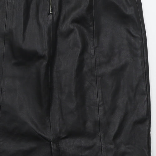 Monsoon Womens Black  Leather A-Line Skirt Size 10   Zip