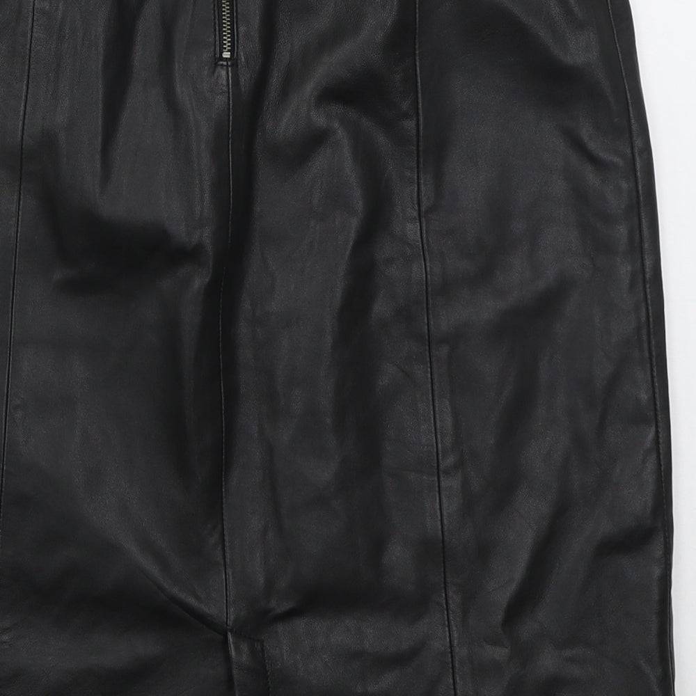 Monsoon Womens Black  Leather A-Line Skirt Size 10   Zip