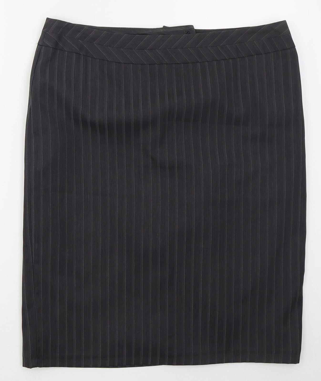 George Womens Grey Striped Polyester Straight & Pencil Skirt Size 14   Hook & Eye