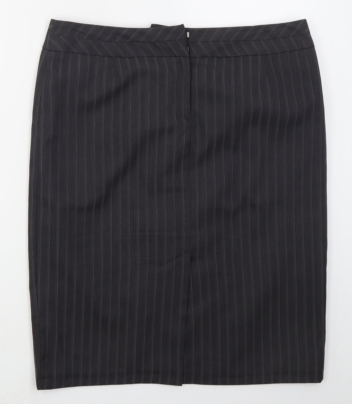 George Womens Grey Striped Polyester Straight & Pencil Skirt Size 14   Hook & Eye