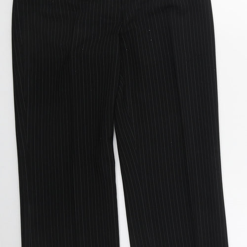 Evie Womens Black Striped Polyester Trousers  Size 12 L28 in Regular Hook & Eye