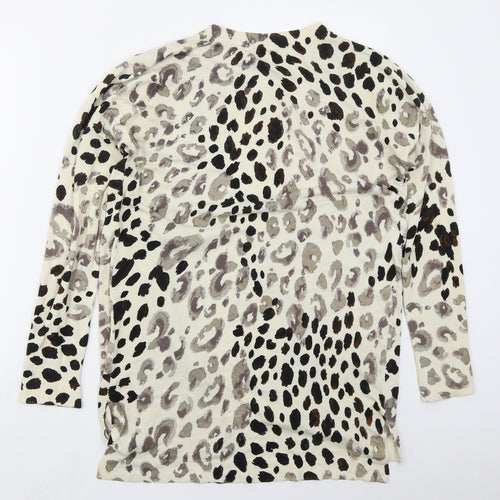 Preworn Womens Beige Roll Neck Animal Print Cotton Cardigan Jumper Size 12