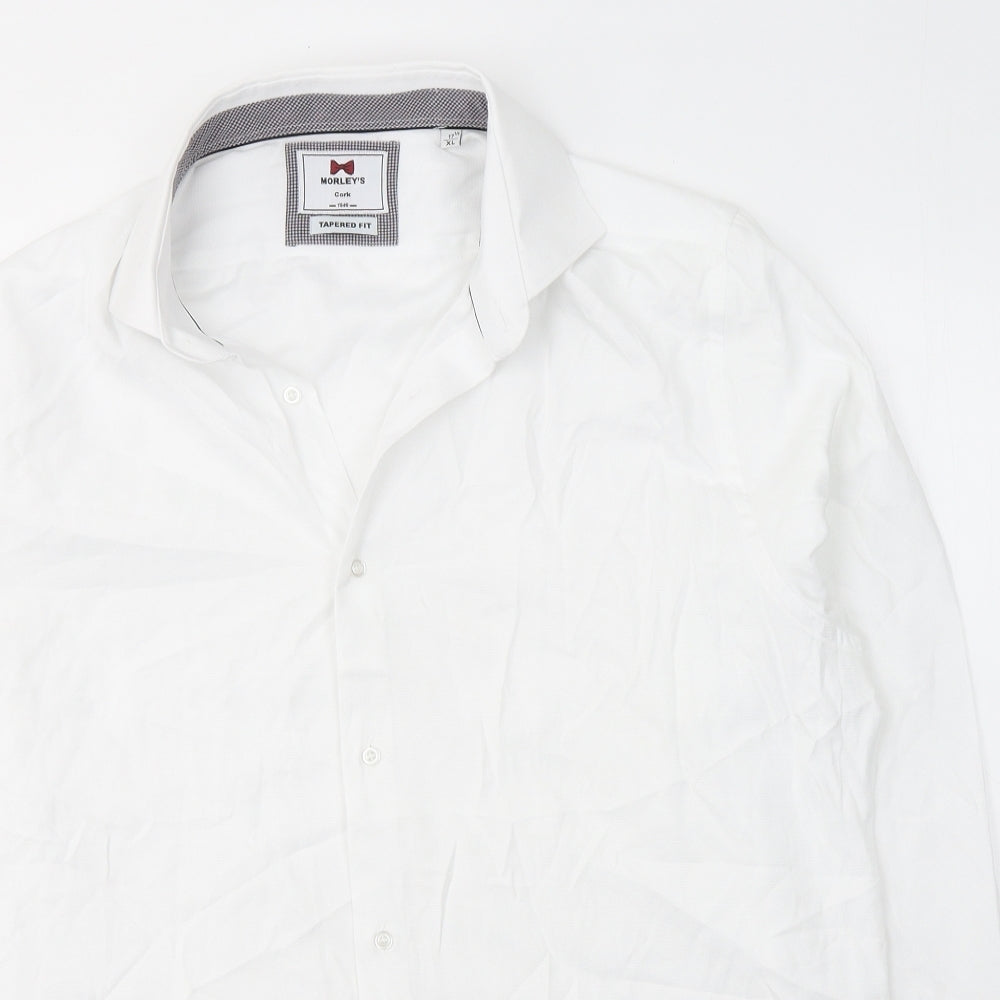 Morley's Mens White  Cotton  Dress Shirt Size XL Collared Button