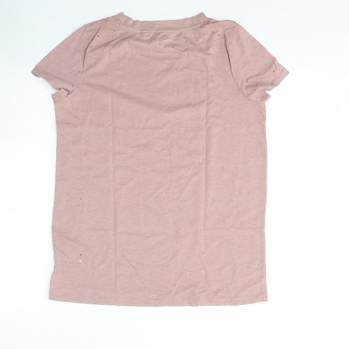 NEXT Womens Pink  Cotton Basic T-Shirt Size 8 Round Neck - hole pattern detail