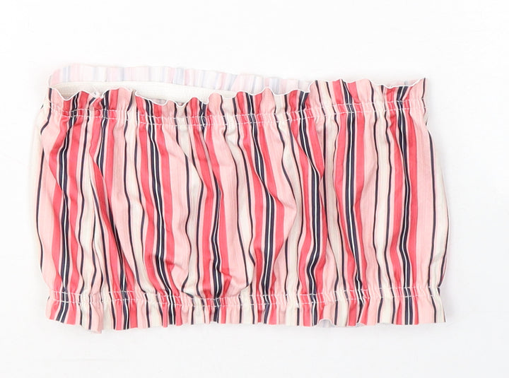 Boohoo Womens Pink Striped Polyester Cropped Blouse Size 8 Off the Shoulder