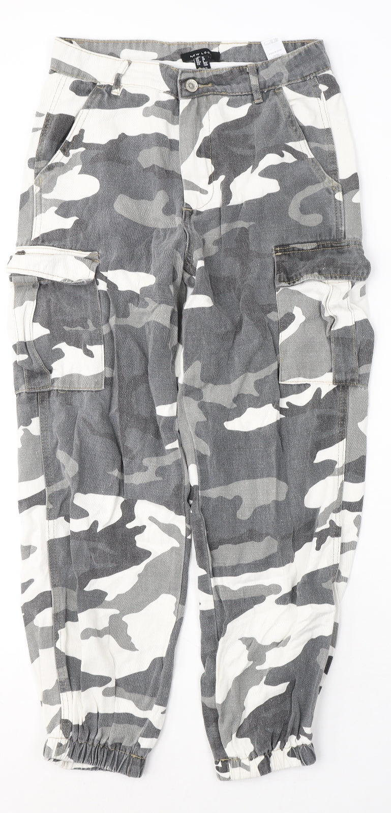 New Look Womens White Camouflage Cotton Tapered Jeans Size 10 L28 in Regular Button