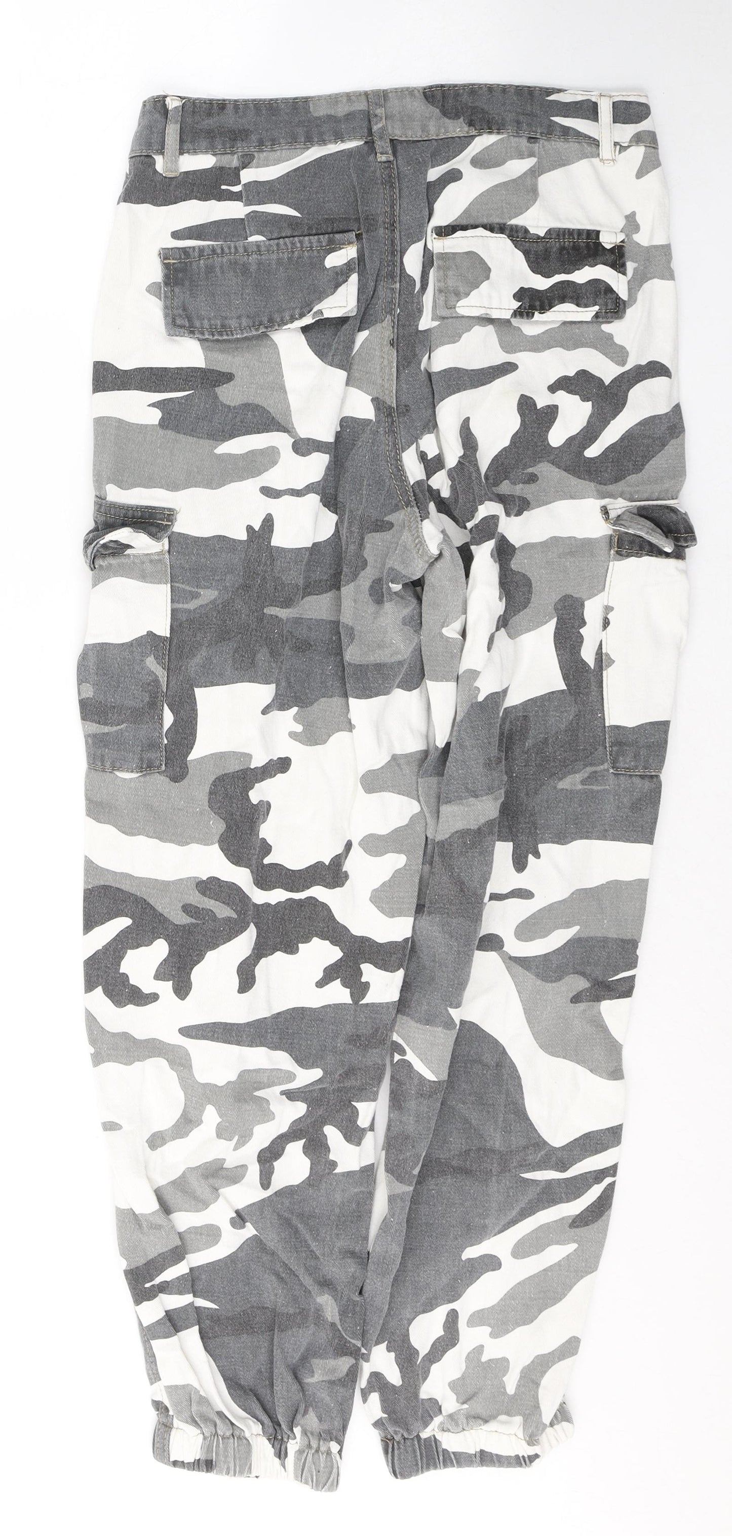 New Look Womens White Camouflage Cotton Tapered Jeans Size 10 L28 in Regular Button