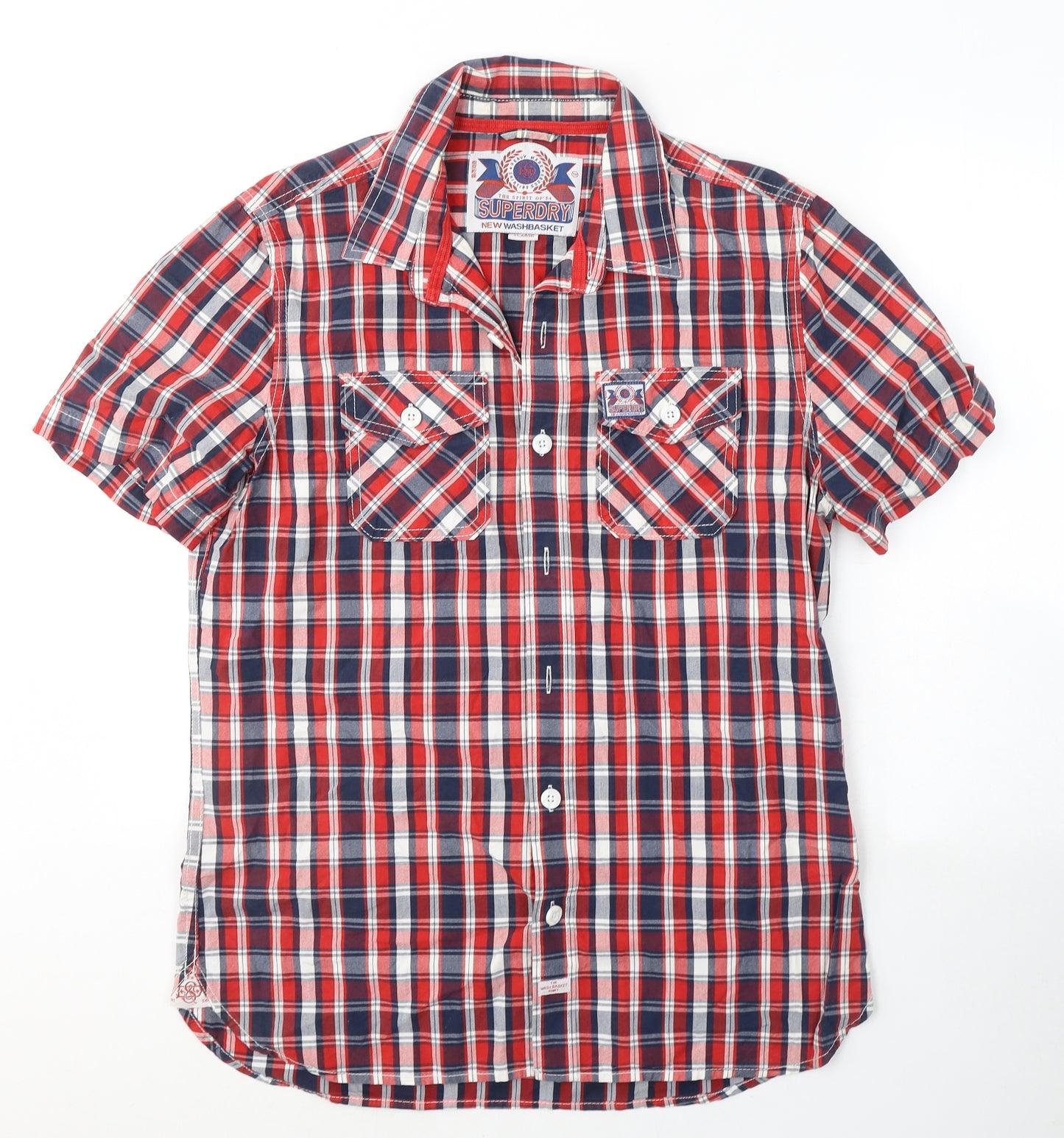 Superdry Mens Red Plaid Cotton  Button-Up Size XL Collared Button
