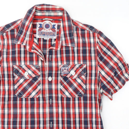 Superdry Mens Red Plaid Cotton  Button-Up Size XL Collared Button