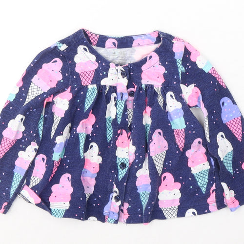 Gap Girls Blue Geometric Cotton Fit & Flare  Size 12-18 Months  Round Neck Button - Ice Cream Print