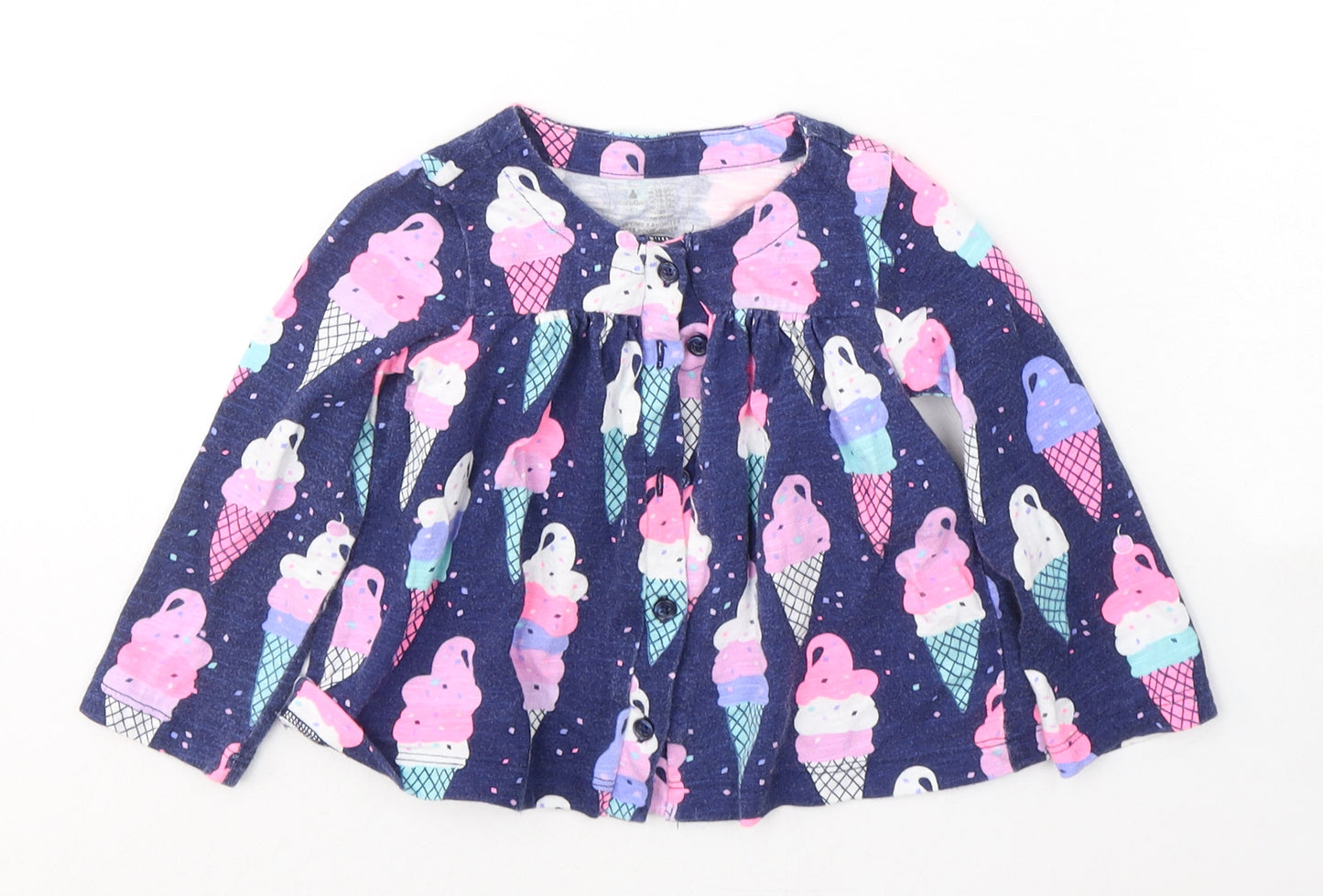 Gap Girls Blue Geometric Cotton Fit & Flare  Size 12-18 Months  Round Neck Button - Ice Cream Print