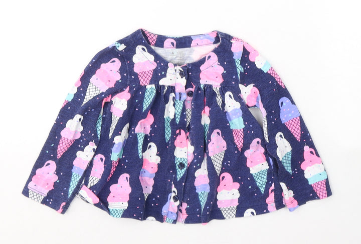 Gap Girls Blue Geometric Cotton Fit & Flare  Size 12-18 Months  Round Neck Button - Ice Cream Print