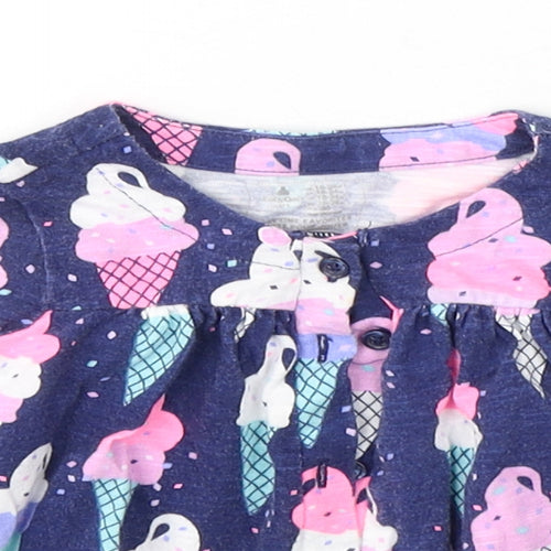 Gap Girls Blue Geometric Cotton Fit & Flare  Size 12-18 Months  Round Neck Button - Ice Cream Print